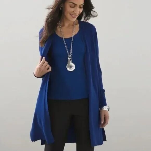 Chico's Sweaters - Chico's Open Front Long Cardigan Club Blue Size 1 (M) NEW